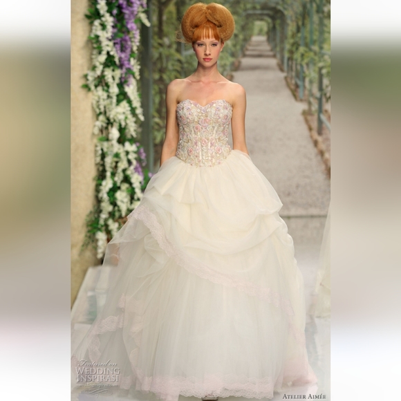 Atelier Aimee strapless beaded floral wedding gown roses ruched size 2 size 4 - Picture 14 of 14